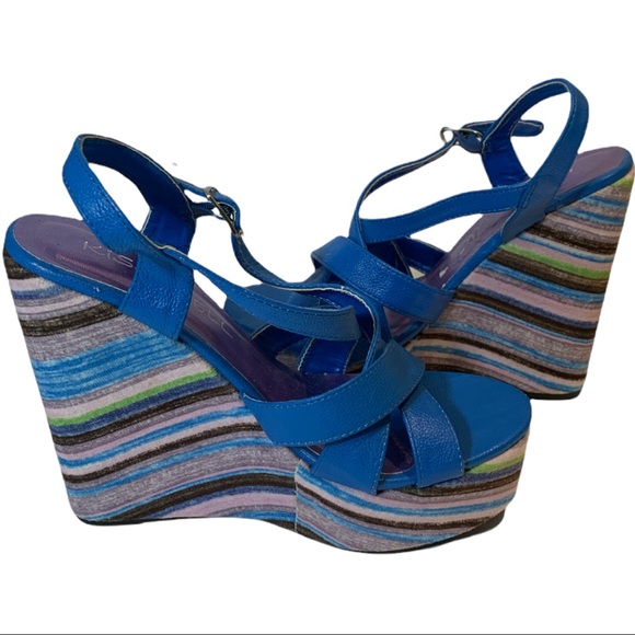 Kiss &Tell blue Striped platform shoes Size 7.5 - Picture 2 of 10